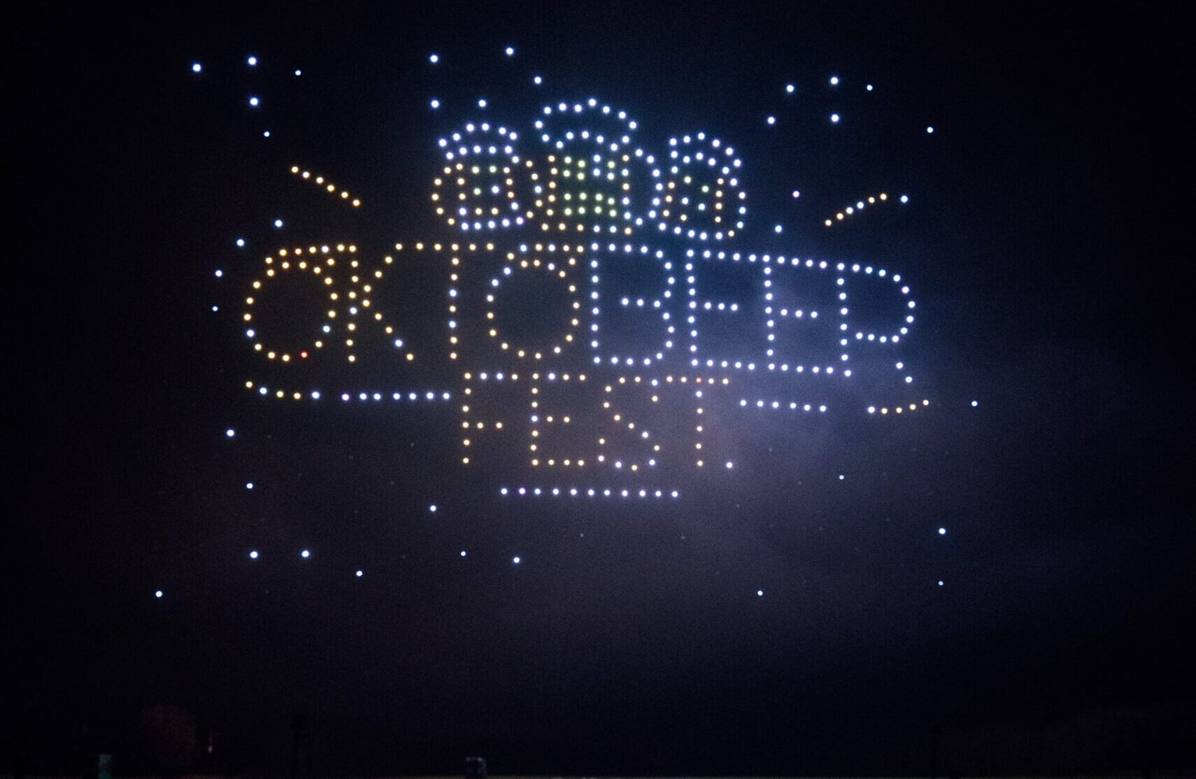 Skydance Drone Light Shows OktobeerFest drone formation with beer themed display in night sky