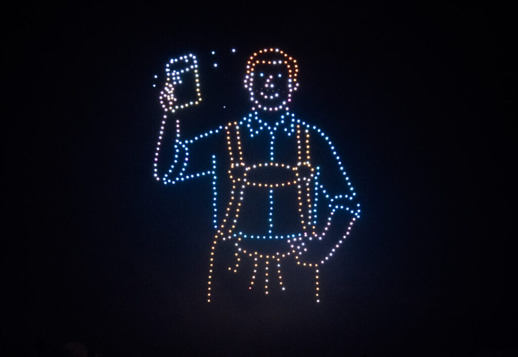 Skydance Drone Light Shows OktobeerFest drone formation with beer themed display in night sky