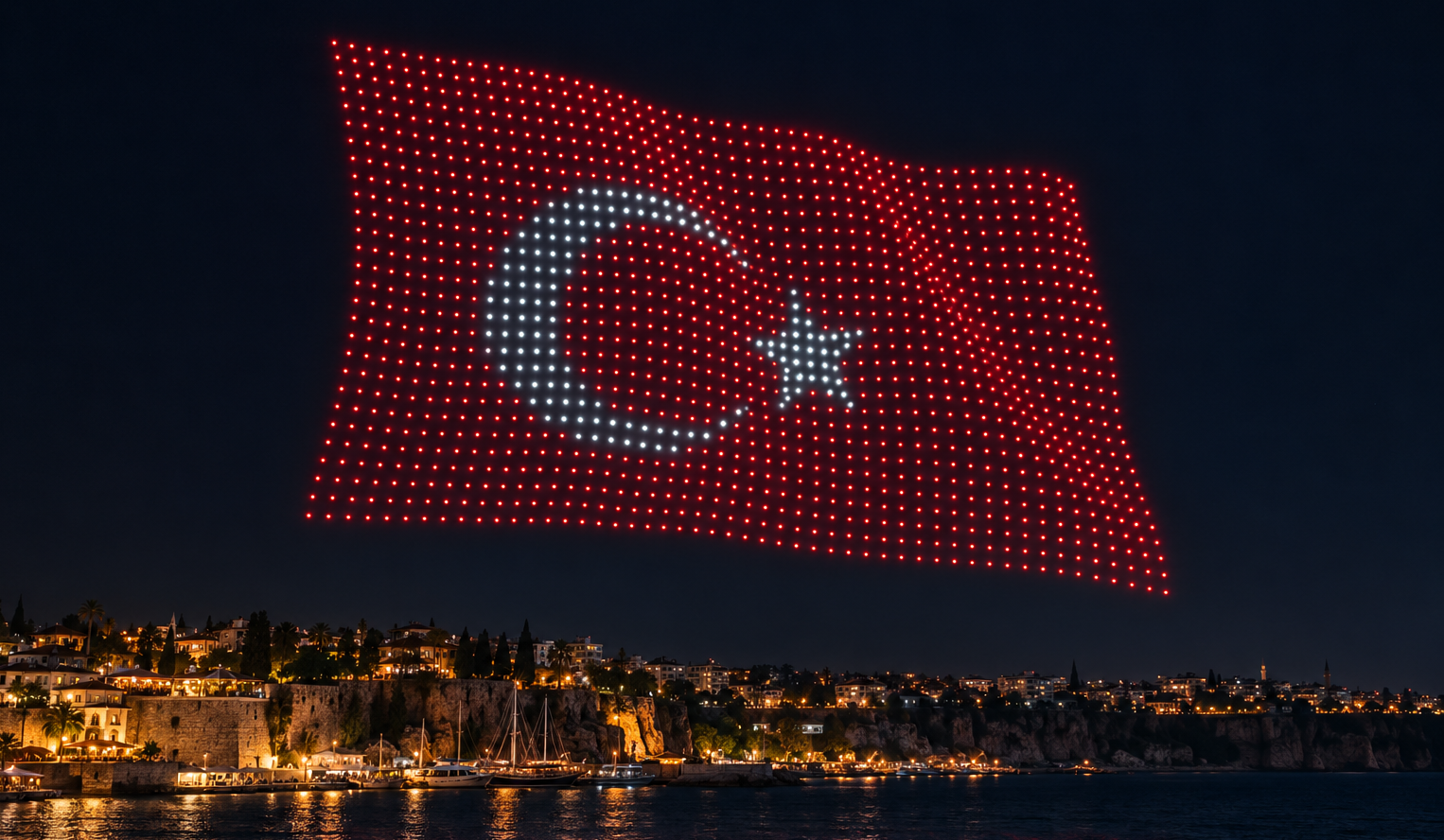 Drone show displaying a Turkish flag in Turkey created by Skydance drone shows