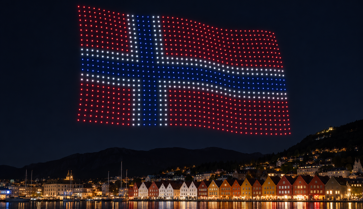 Drone show displaying a Norwegian flag in Norway created by Skydance drone shows